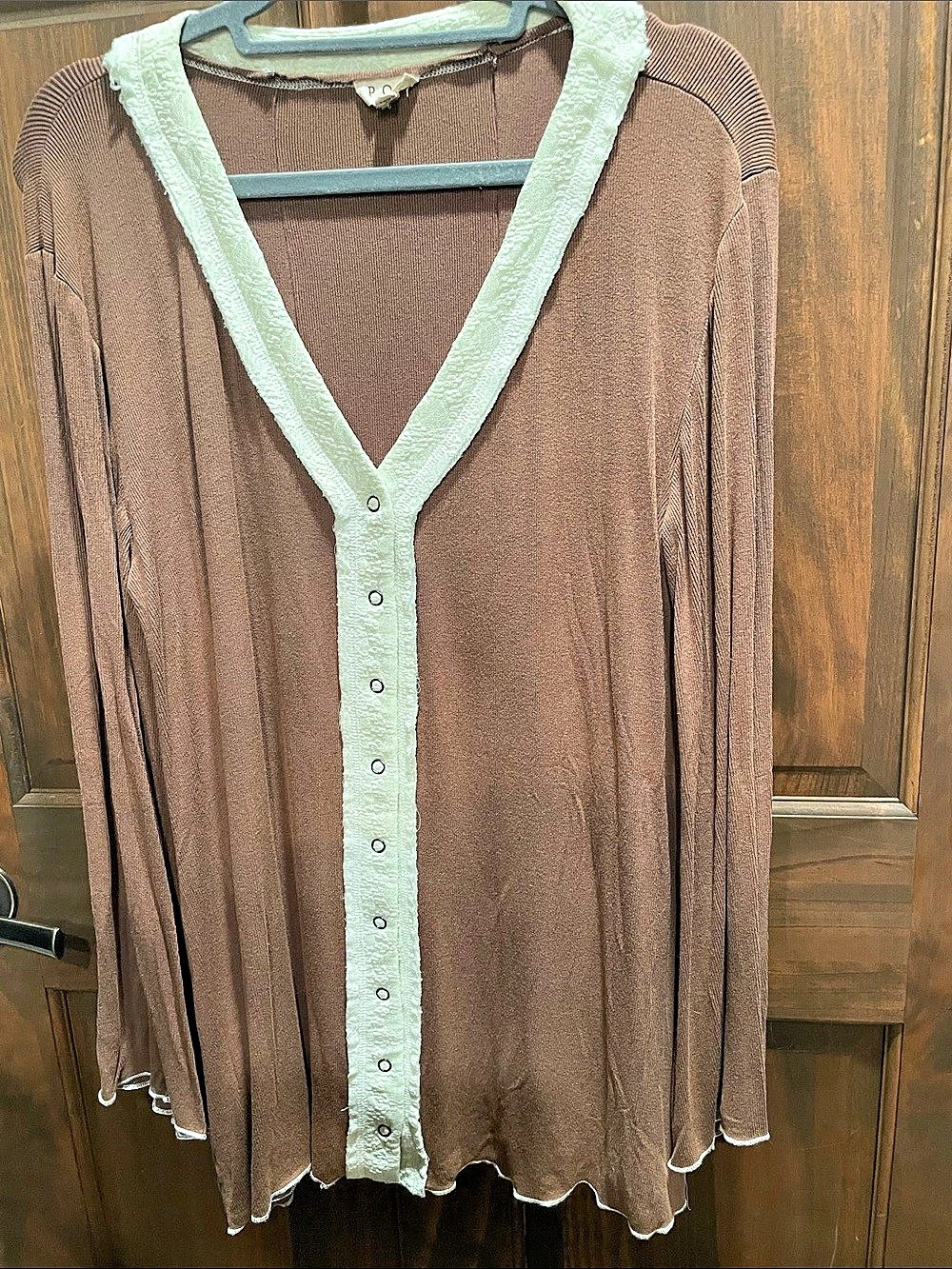 POL Brown Button-Front Long Sleeve Blouse Tunic